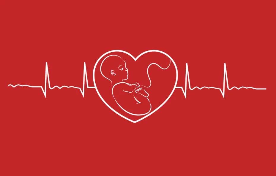 heart beat line with fetal baby in the center